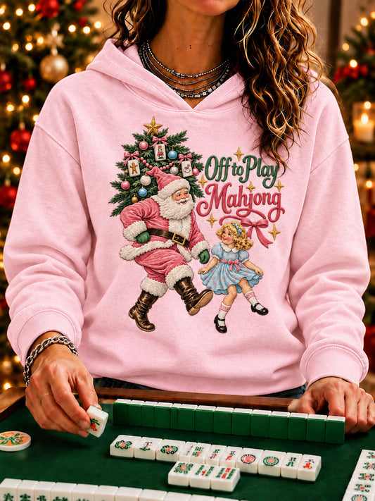 Women's Christmas Mahjong Print Casual Hoodie