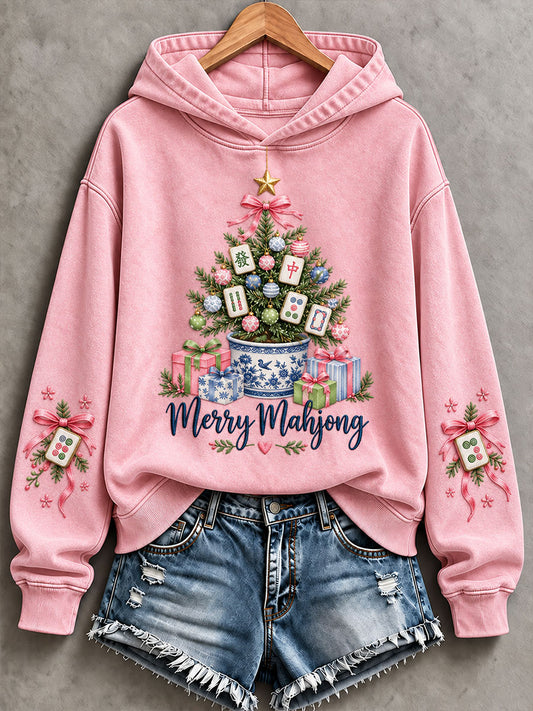 Women's Christmas Tree Mahjong Print Casual Sweatshirt