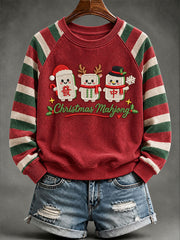Women's Christmas Mahjong Print Casual Sweatshirt