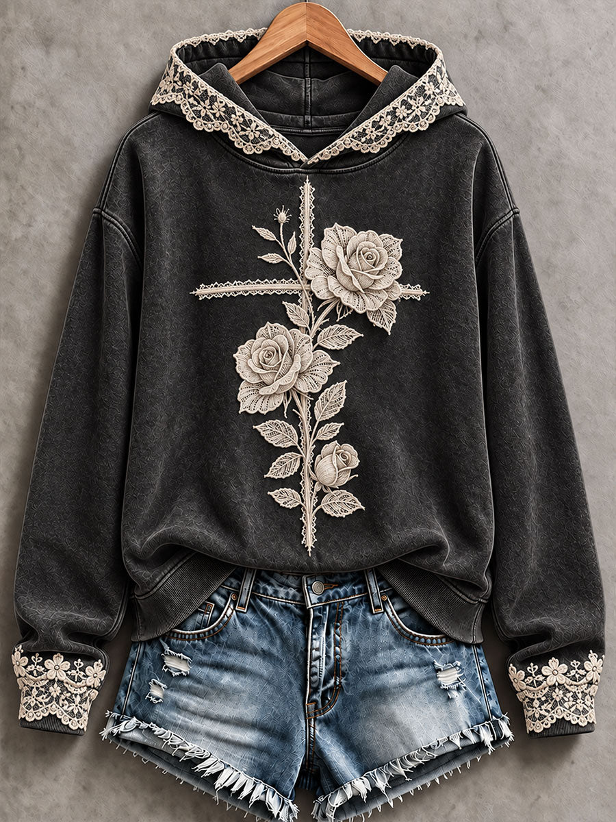 Women's "Faith" Cross & Floral Print Casual Sweatshirt