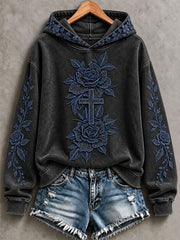 Women's "Faith" Cross & Floral Print Casual Sweatshirt