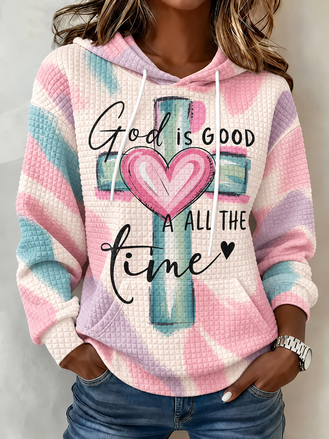 Women's God Is Good All The Time Printed Waffle Hoodie