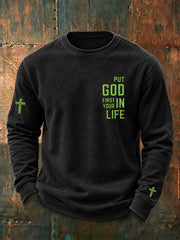 Men's Faith-Themed Slogan Pattern Casual Crew Neck Sweatshirt