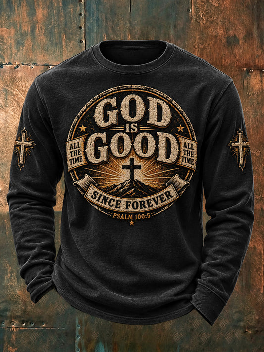 Men's God Is Good Patten Causal Crew Neck Sweatshirt