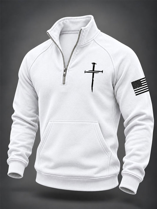 Men's Cross Print Casual Zip-up Top