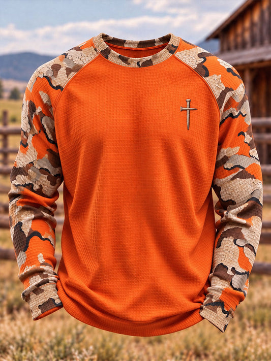 Men's Cross Print Casual Waffle Top