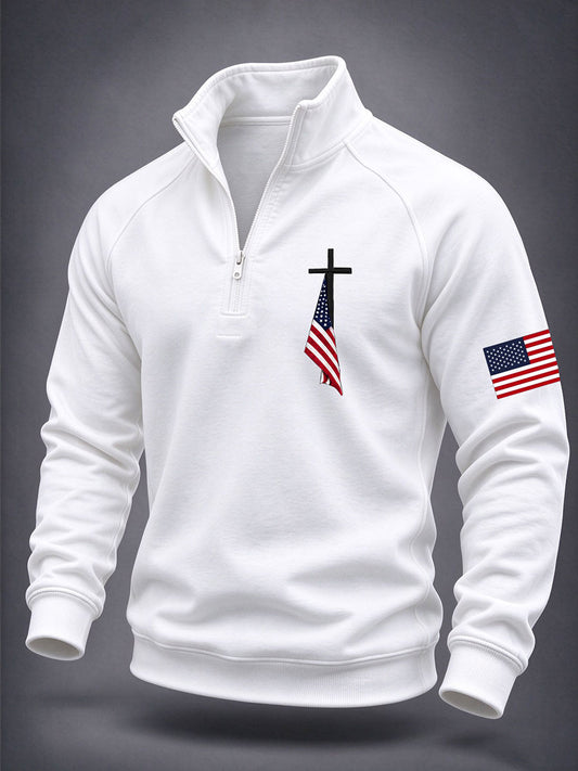 Men's Cross Print Casual Zip-up Top