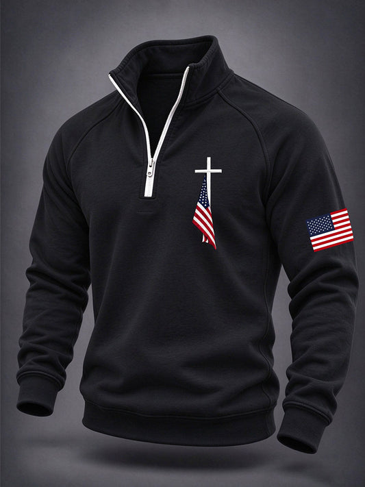 Men's Cross Print Casual Zip-up Top