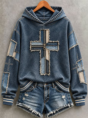 Women's Patchwork Art Cross Hoodie