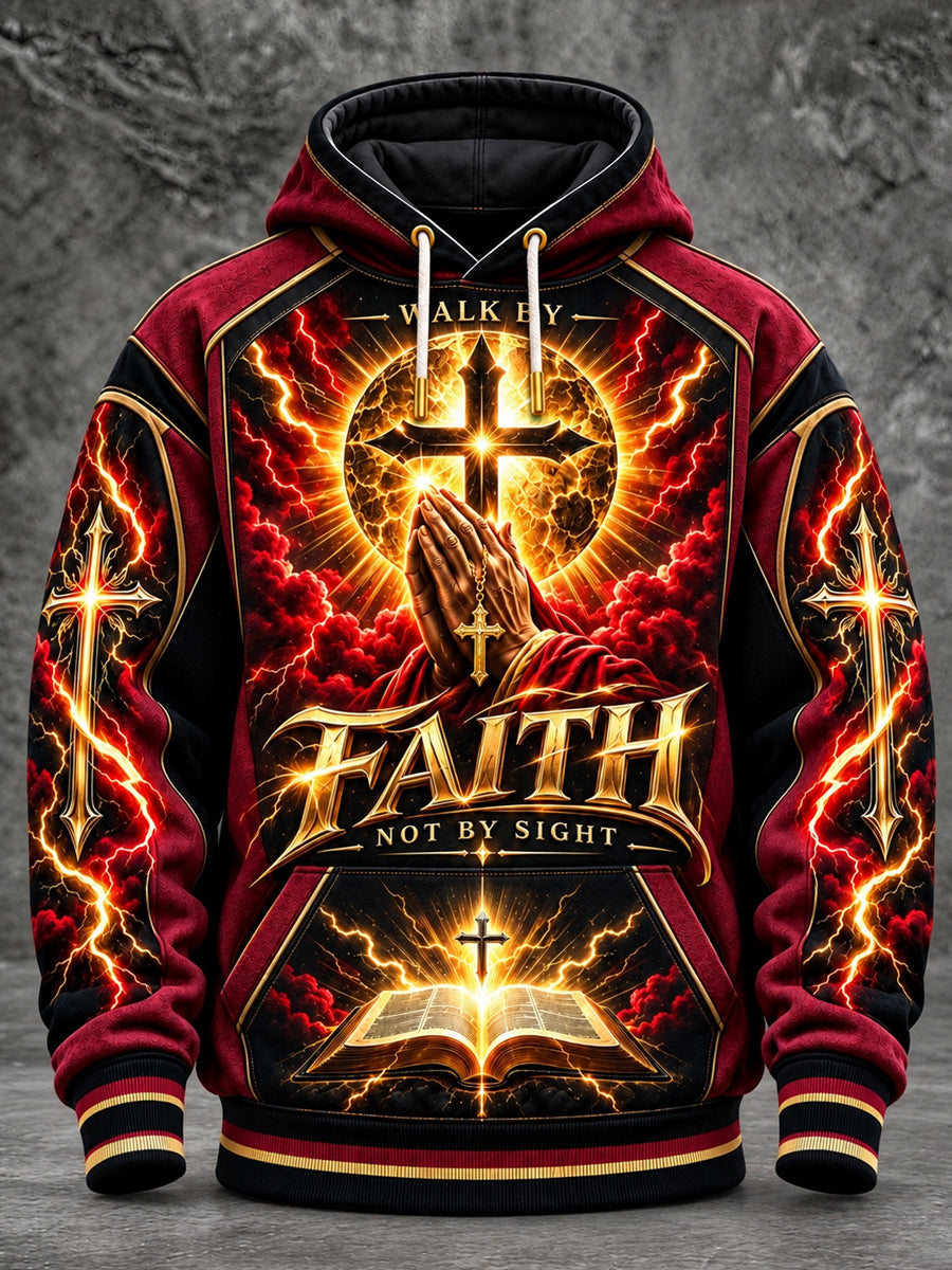 Men's Christian Faith Cross Graphic Print Casual Hoodie with Pockets