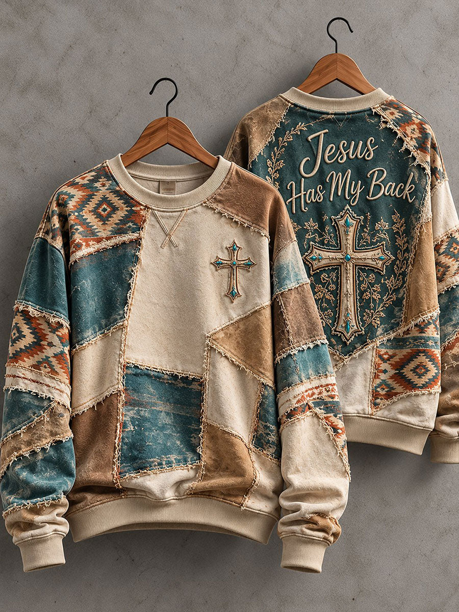 Women’s Cross Patchwork Print Casual Sweatshirt