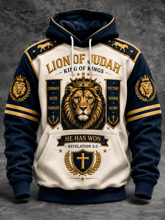 Men's Christian Lion Of Judah Print Casual Hoodie with Pockets