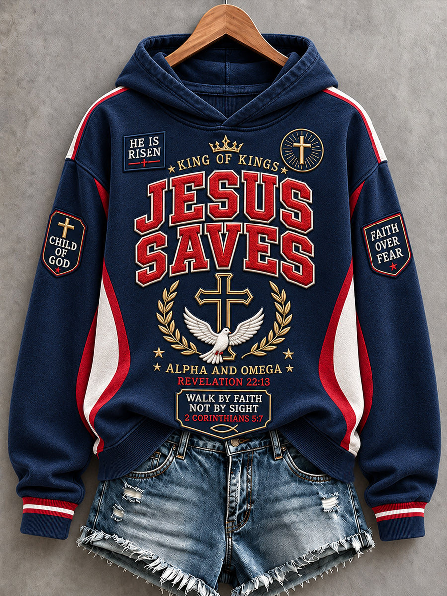 Women's Christian Jesus Saves Cross Graphic Print Casual Hoodie