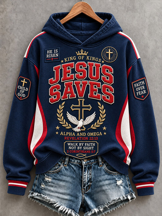 Women's Christian Jesus Saves Cross Graphic Print Casual Hoodie