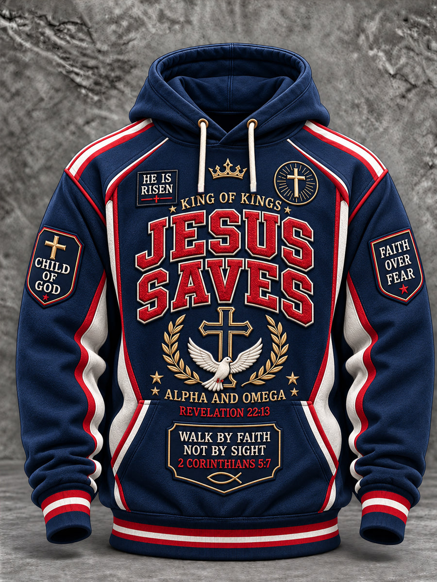 Men's Christian Jesus Saves Cross Print Casual Hoodie with Pockets