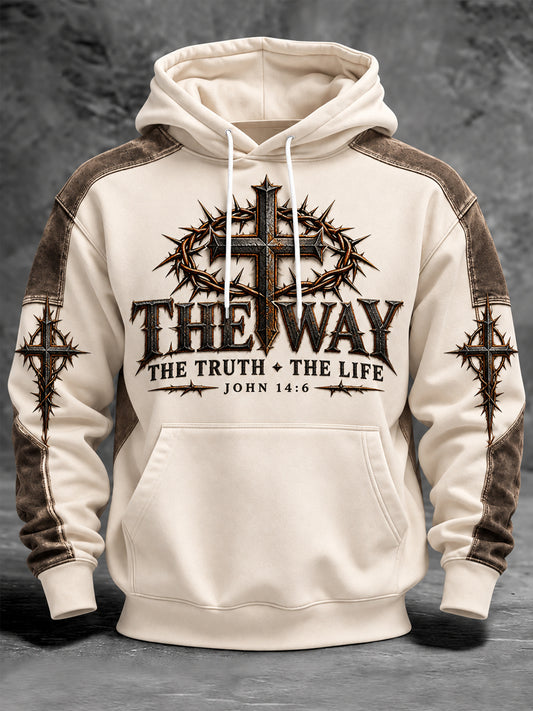 Men's Jesus The Way The Truth The Life Nail Cross Print Christian Casual Hoodie