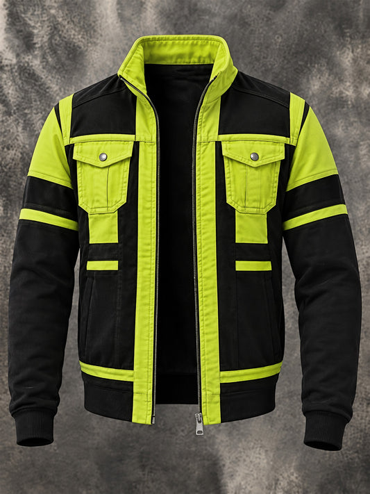 Men's Outdoor Plaid-Panel Work Print Patchwork Jacket