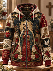Women's Christ Floral Virgin Mary Art Print Zip-Up Hoodie