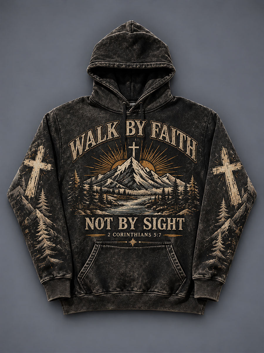 Men's Walk By Faith Not By Sight Print Oversized Drop-Shoulder Hoodie