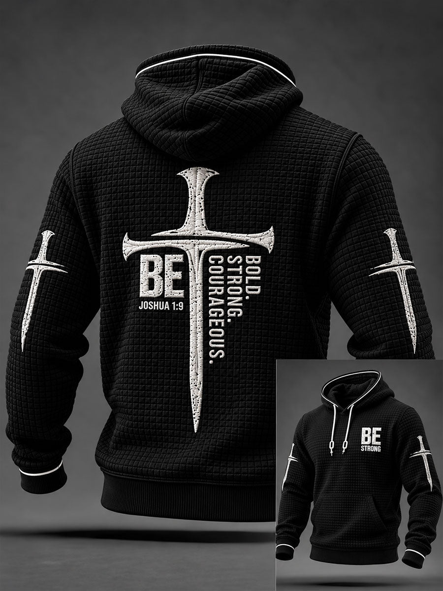 Men's Be Bold Strong Courageous Checkered Cotton Hoodie