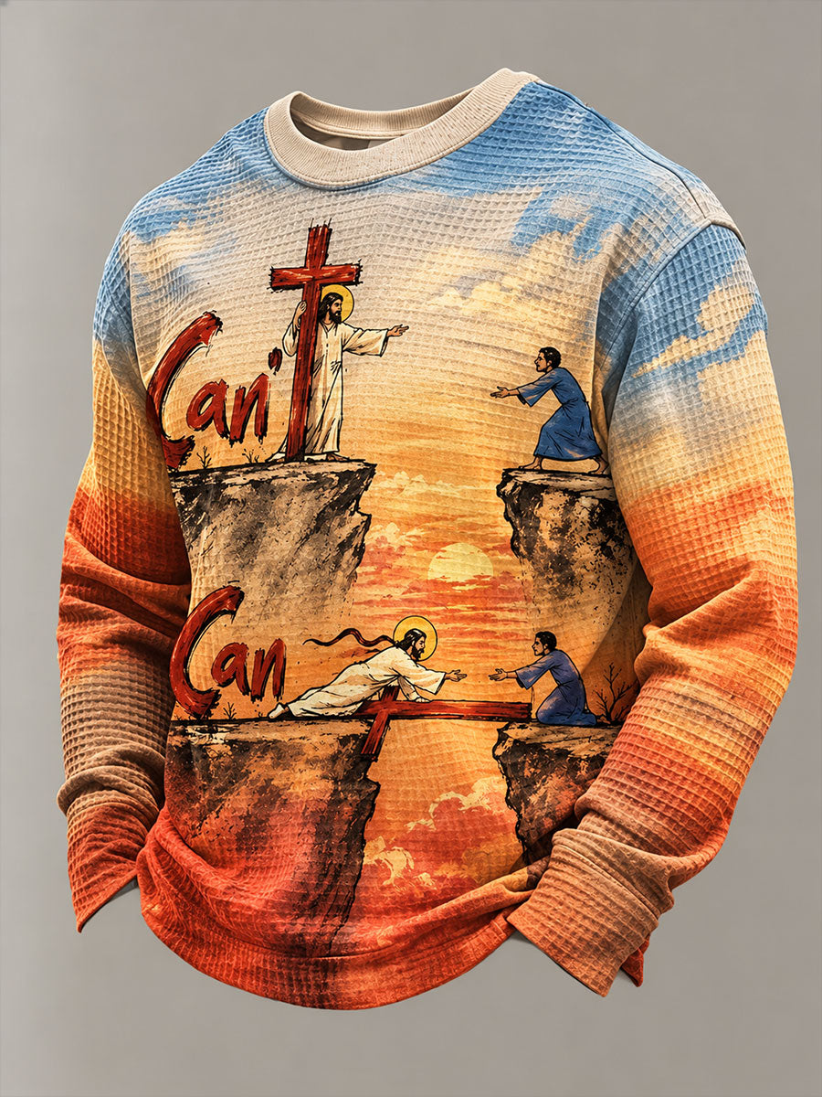 Men's Jesus Print Waffle Sweatshirt