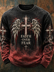 Men's Faith-Themed Gradient Design Cross Pattern Casual Long-Sleeve T-Shirt
