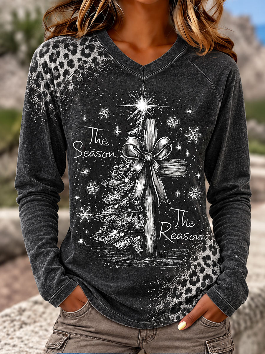 Women's Clothing Gothic Style Christmas Tree Christian V-Neck T-Shirts