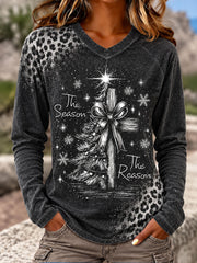 Women's Clothing Gothic Style Christmas Tree Christian V-Neck T-Shirts