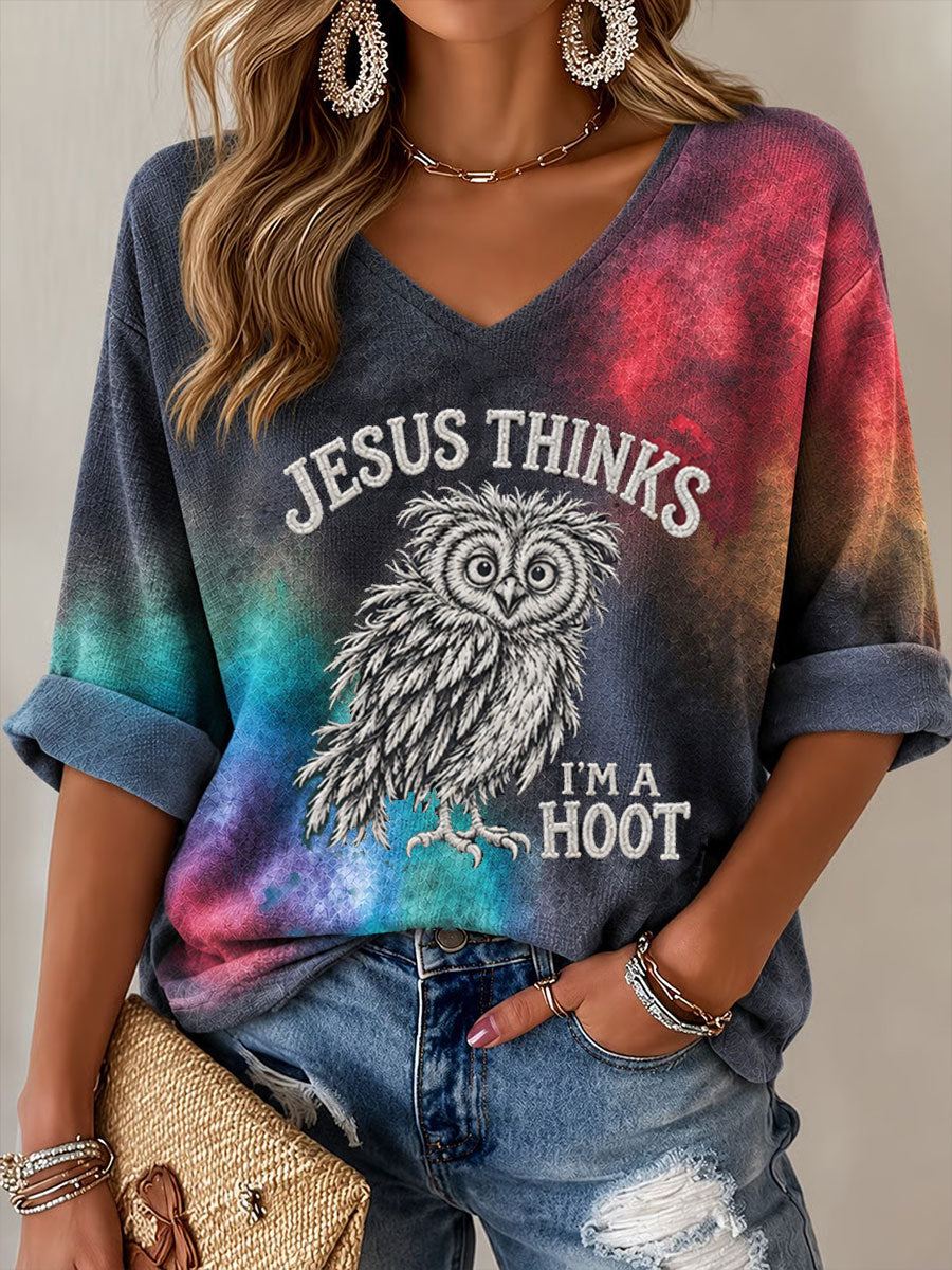 Women's Jesus Thinks I'm A Hoot Print Waffle T-shirt