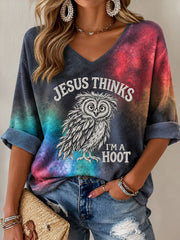 Women's Jesus Thinks I'm A Hoot Print Waffle T-shirt