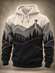 Men's Christian Cross Faith Mountains Print Casual Hoodie