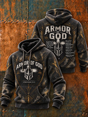 Men's Christian Armor Of God Cross Checkered Cotton Hoodie