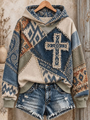 Women's Vintage Cross Print Casual Hoodie