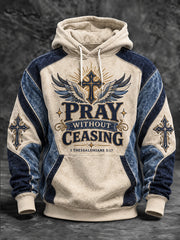 Men's Pray Without Ceasing Slogan Cross Pattern Color-Blocking Design Casual Hoodie