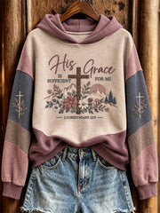 Women's Faith Theme Slogan Cross Pattern Color-Blocking Design Casual Hoodie