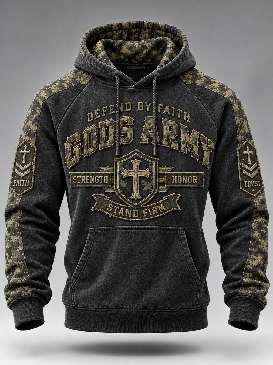 Men's God's Army Military Style Christian Camoflage Print Raglan Hoodie
