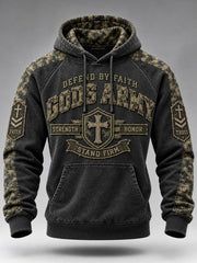 Men's God's Army Military Style Christian Camoflage Print Raglan Hoodie
