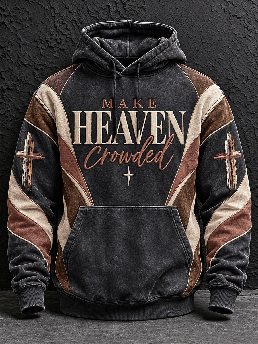 Men's Vintage Make Heaven Crowded Cross Print Hoodie