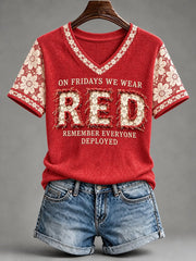 Women's Red Friday Print Casual T-Shirt