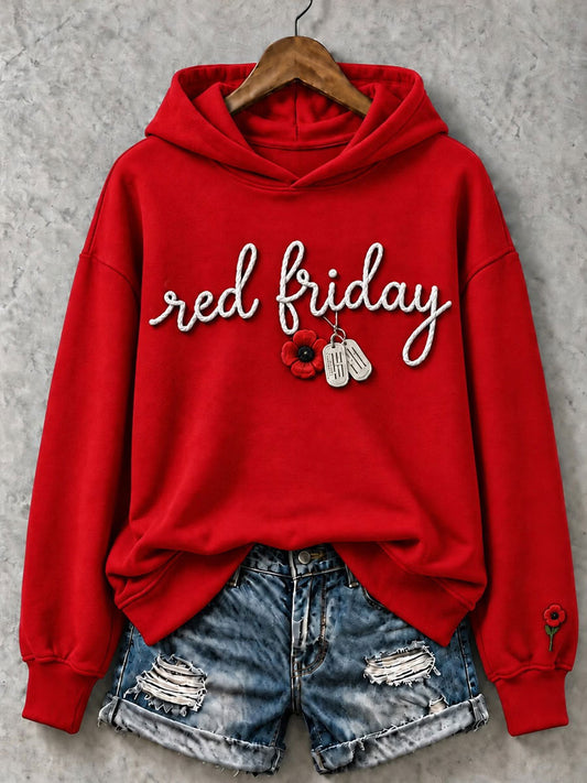 Women's Red Friday Printed Casual Hoodie