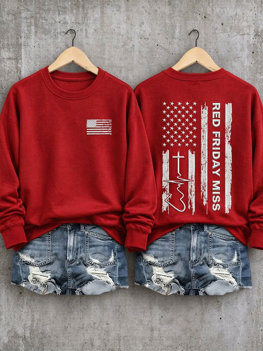 Women's Red Friday Printed Casual Sweatshirt