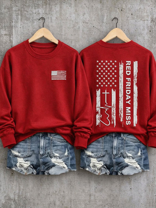 Women's Red Friday Printed Casual Sweatshirt