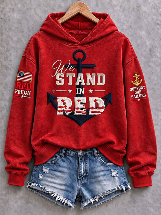 Women's Red Friday Printed Casual Hoodie