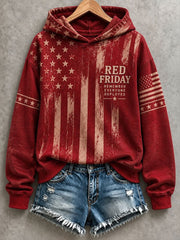 Women's Red Friday Printed Casual Hoodie