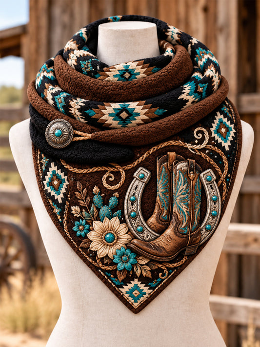 Women's Retro Western Boots Print Scarf