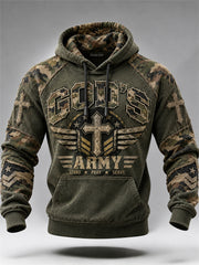 Men's God's Army Christian Cross Military Style Camoflage Print Raglan Hoodie