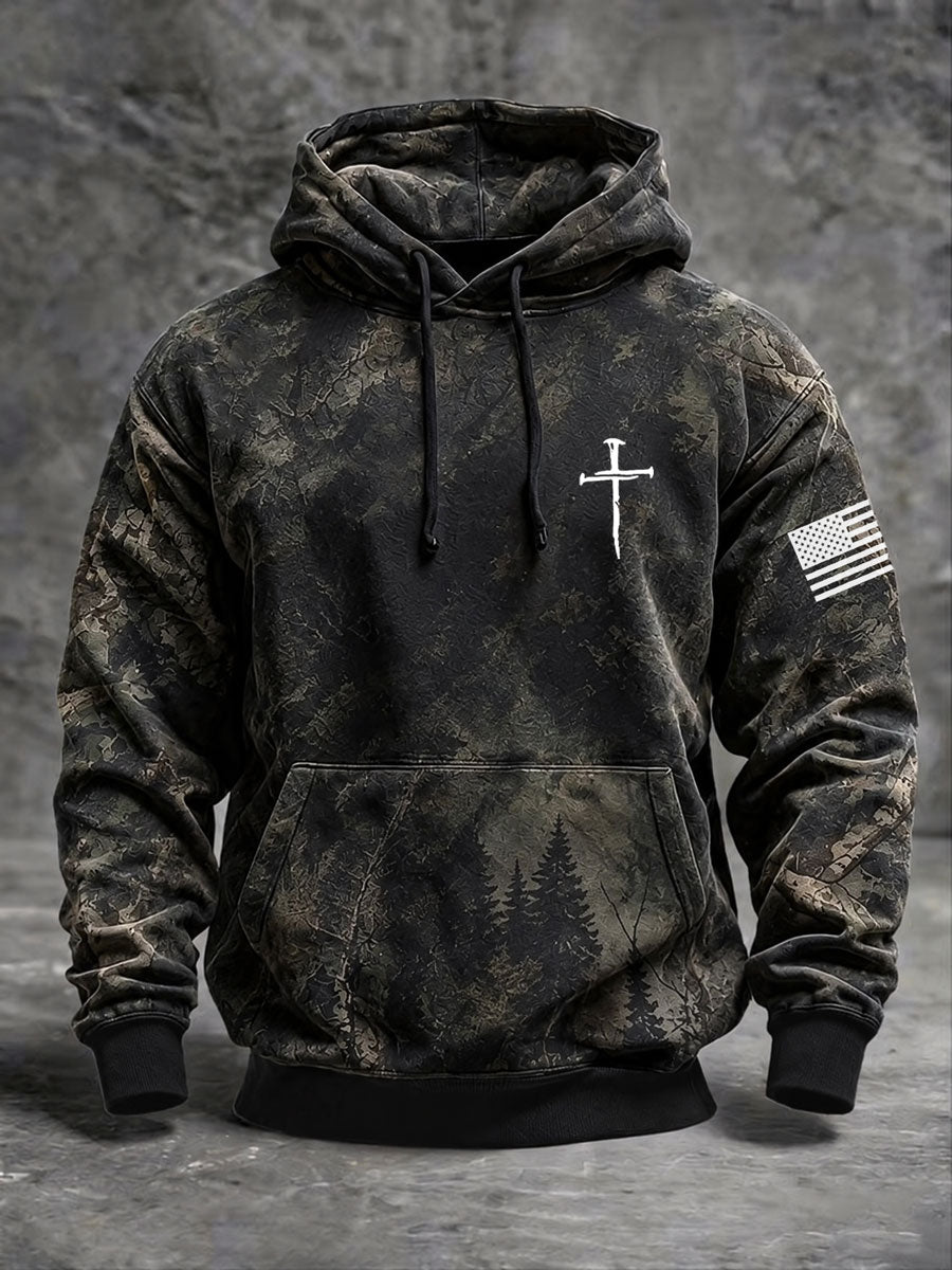 Men's Cross Print Casual Hoodie
