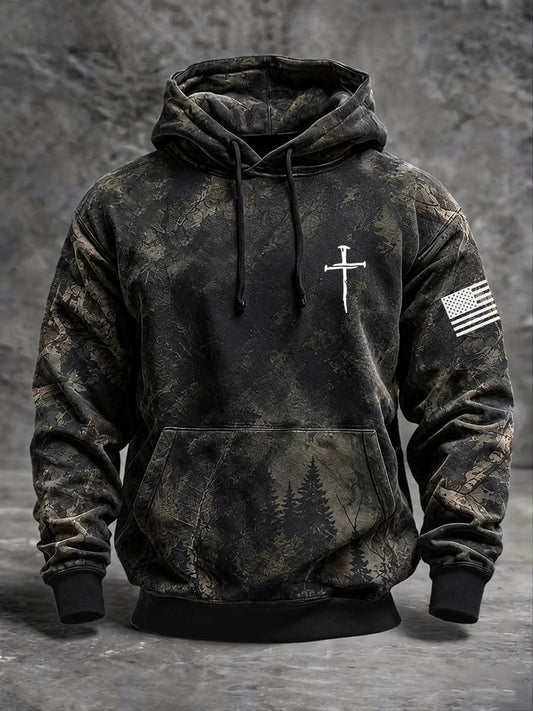 Men's Cross Print Casual Hoodie