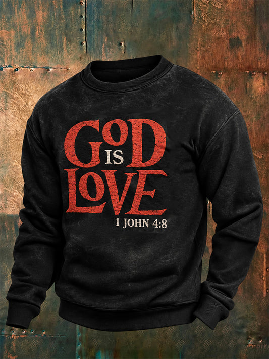 Men's God Is Love Slogan Pattern Casual Crew Neck Sweatshirt