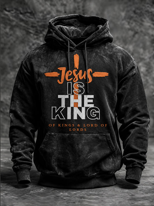 Men's Jesus Is The King Slogan Cross Pattern  Casual Hoodie